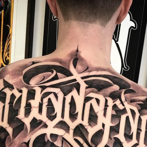 Back Lettering Tattoo Men, Last Name On Back Tattoo, 3d Lettering, Lettering Tattoo, Back Tattoos, Tattoo Lettering, Tattoo Fonts, Back Tattoo, Your Back