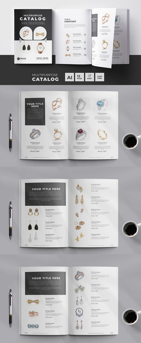 Multipurpose Catalog Layout and jewelry catalog design Magazine Template Jewellery Portfolio Layout, Jewellery Magazine Ad, Jewellery Magazine Layout, Jewelry Catalogue Design, Jewelry Lookbook Design, Jewelry Brochure Design, Jewelry Magazine Layout Design, Jewellery Catalogue Design Layout, Jewelry Magazine Layout