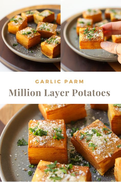 Unique Potato Recipes, Layer Potatoes, Potato Appetizers, Layered Potato, Gourmet Appetizers, Fancy Dinner Recipes, Gourmet Dinner, Brunch Buffet, Fine Dining Recipes