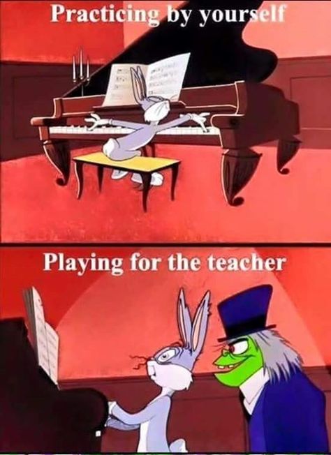 Bugs Bunny | Piano | Funny | Practicing by yourself vs Playing for the teacher | Cartoon Piano Memes, Piano Funny, Musician Memes, Piano Quotes, Lessons Quotes, Teacher Cartoon, Musician Humor, Band Jokes, Playing The Piano