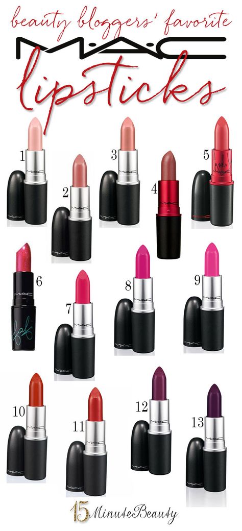 These are the best MAC lipsticks! Beauty bloggers share their favorite MAC lipsticks. Do you have all of these shades? Mac Lipstick Shades Top 10, Mac Lipstick Colors Top 10, Top Mac Lipsticks, Mac Lipstick Colors, Mac Products, Best Mac Lipstick, Mac Lipstick Shades, Mac Foundation, Mac Lipsticks