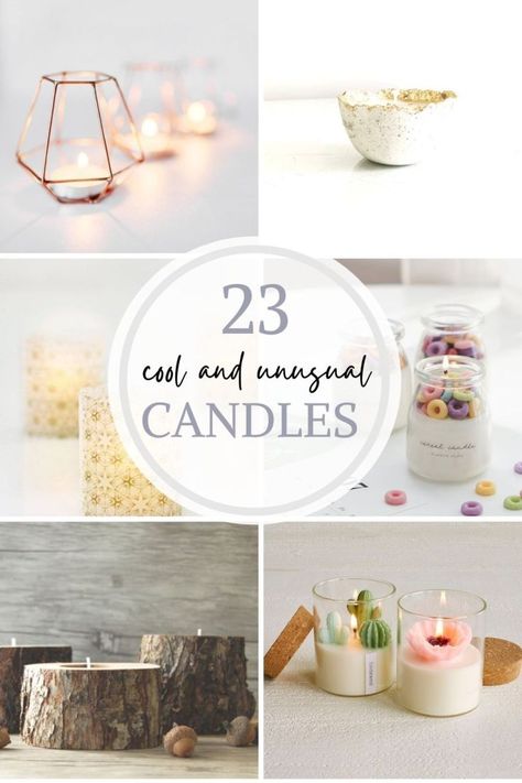 cool and unusual candles pin Diy Candle Ideas Creative, Candle Decor Diy, Container Candles Ideas, Unique Candle Making Ideas Diy, Creative Candle Jars, Unusual Candles Ideas, Unique Diy Candles, Unique Candle Containers Diy, Fun Candle Ideas