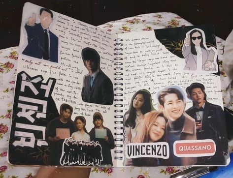 Kdrama Scrapbook Ideas, Vincenzo Journal, Kdrama Journal Ideas, Study Vision Board, Kdrama Scrapbook, Kdrama Journal, Kdrama Study, Drama Journal, Vincenzo Kdrama