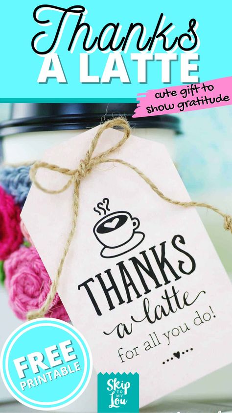 Thanks a latte is the sweetest way to to tell a coffee lover how much you appreciate them. Do you have a teacher or friends you need to thank a latte? Grab a cup of coffee (or Starbucks gift cards) and some card stock to print on. These thanks a latte free printable gift tags make wrapping up a special gift easy! Starbucks Gift Tags Free Printables, Teacher Appreciation Coffee Printable, Thanks A Latte Teacher Gift, Coffee Thank You Card Free Printable, Teacher Starbucks Gift Card Printable, Coffee Gift Card Sayings, Thanks A Latte Free Printable, Coffee Teacher Appreciation, Latte Ideas