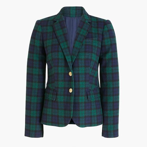 J.Crew - Patterned schoolboy blazer Black Watch Plaid, Chambray Blazer, Black Watch Tartan, Blazer For Boys, Slim Fit Blazers, Cotton Blazer, Notch Collar, Fitted Blazer, Plaid Blazer