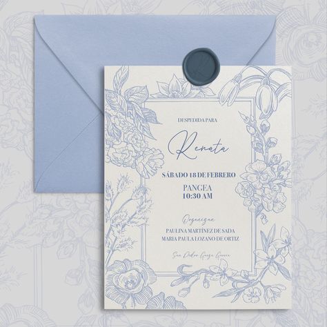 BABY BLUE FLOWERS Baby Blue Invitations, Digital Invitations Wedding Design, Invitaciones Aesthetic, Digital Card Wedding, Blue Invitation Template, Something Blue Bridal Shower Ideas, Xv Invitations, Party Invitation Card Design, Wedding Invitations Digital