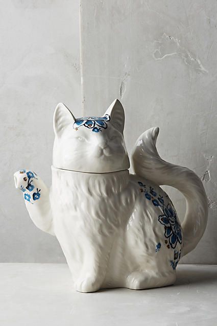 Anthropologie Elise Teapot #ad #AnthroFave #AnthroRegistry Anthropologie Cat Teapot, Bohemian Kitchen, Anthropologie Home, Long Haired Cats, Elegant Kitchens, Ceramic Teapots, Tea House, Jar Containers, Tea Lover