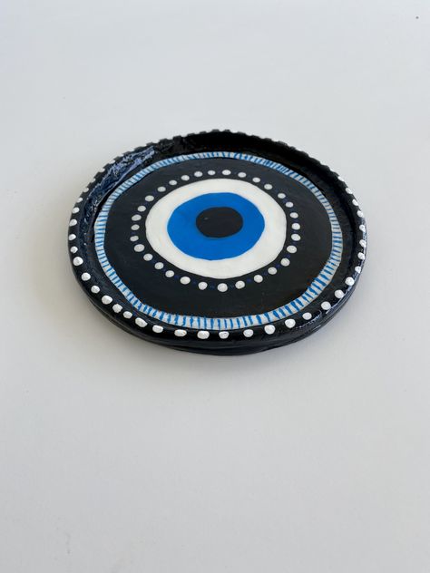 Fimo, Evil Eye Ceramic Plate, Evil Eye Ashtray, Air Dry Clay Evil Eye, Evil Eye Clay Tray, Air Dry Clay Crystal Holder, Air Dry Clay Plates, Jewelry Plate Clay, Clay Plates Design