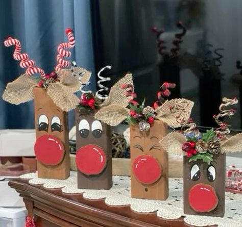 Wood Log Reindeer Make these adorable reindeer decoration using 2×4 wood logs and some paint from craftionary. #diychristmascrafts #diychristmasdecorations #reindeercrafts Christmas 4x4 Wood Crafts, Scrap Wood Christmas Crafts, Wooden Reindeer Diy, Christmas 2x4 Wood Crafts, Reindeer Crafts, Reindeer Diy, Winter Wood Crafts, Wood Reindeer, Wooden Christmas Crafts