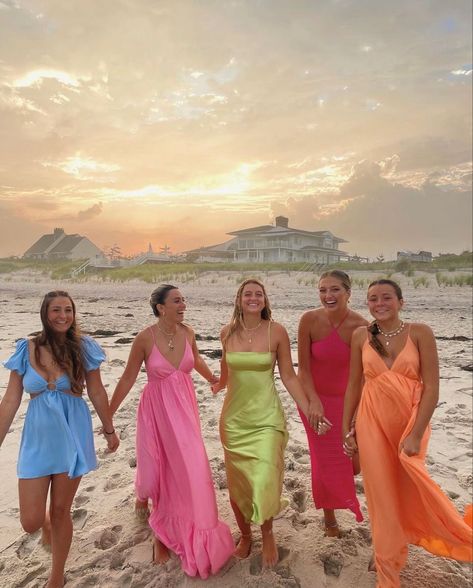 Sun Spell, Mexico Bachelorette, Sunset Party, Beach Party Outfits, Beach Wedding Guests, Bachelorette Themes, Neon Dresses, Bachelorette Party Outfit, Bachelorette Outfits