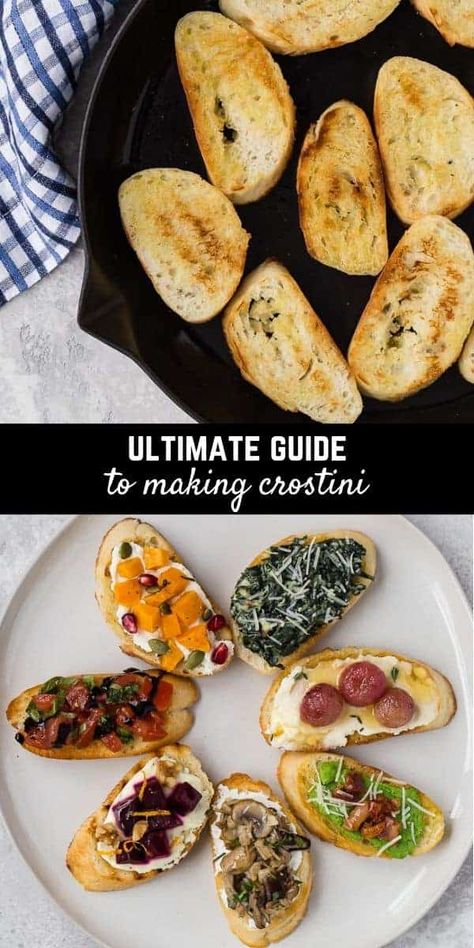 Once you learn how to make crostini, the world is your oyster! Whether you grill, bake, or fry them, you can top them with nearly anything and they're always the hit of any party! Crostini Party, Appetizer Crostini, How To Make Crostini, Holiday Appetizers Thanksgiving, Caviar Appetizers, Crostini Toppings, Holiday Recipes Thanksgiving, Crostini Appetizers, Holiday Appetizers Easy