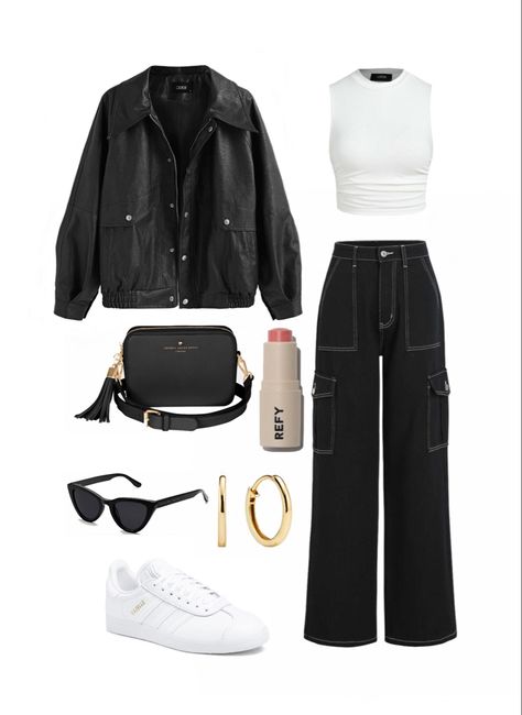 Cargo Pants Ootd, Black Cargo Pants Outfit, Clean Girl Outfit, Sleek Outfit, Trainers Adidas, Chique Outfit, Beautiful Black Dresses, Uni Outfits, Casual Day Outfits