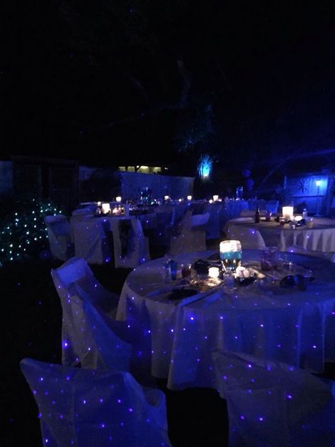 Quinceanera Space Theme, Start Night Quince Theme, Night Under Stars Theme, Starlight Theme Party, Wedding Venue Under The Stars, Quinceanera Starry Night Theme, Starry Night Banquet Theme, Under The City Lights Homecoming Theme, Starry Night Quince Dress