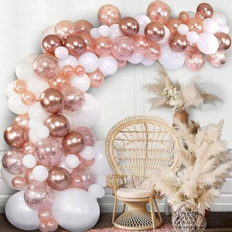 Quincaillerie > Quincaillerie extérieure > Ferronnerie : ornement, barreau, pilastre ... > Ornement et décor BAICCCF, 146pcs Rose Gold Balloon Arch Garland Kit - Ce kit d'arche de ballons en or rose comprend 55pcs ballons en or rose, 58pcs ballons en latex blanc, 15pcs ballons de confettis en or rose, 15pcs ballons métalliques en or rose, 1 rouleau de bande de bande de ballon de 16 pieds, 1pcs outils de fixation de ballon et 1 rouleau d'autocollants de 100 points. Conception spéciale et matériau Sprinkles Birthday Party, Baby Shower Balloon Arch, Pearl Balloons, Rose Gold Theme, Bridal Shower Balloons, Rose Gold Chrome, Gold Confetti Balloons, Rose Gold Confetti, Deco Rose