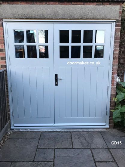 Ral 7038 Agate Grey, Garage Doors Uk, Oak Garage Doors, Small Garage Door, Oak Garage, Timber Garage Door, Garage Door Framing, Barn Style Garage, Contemporary Garage Doors