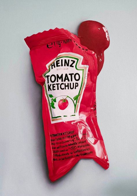 Width: 42 cm Height: 59.4 cm Realistic Food Painting, Heinz Ketchup, Still Life Pictures, Heinz Tomato Ketchup, Pop Cans, Linocut Art, Food Painting, Cute Paintings, Tomato Ketchup