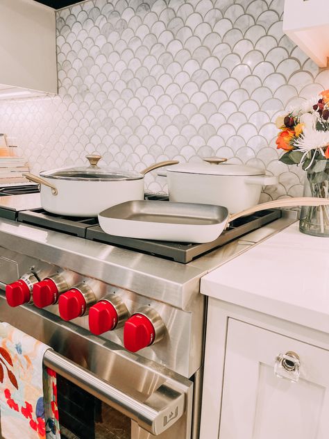 Drew Barrymore Kitchen, Pretty Cookware, Beautiful By Drew Barrymore, White Kitchen Appliances, Enamel Dutch Oven, Serveware Entertaining, Apartment Decor Inspiration, Drew Barrymore, Modern Traditional