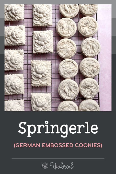 Springerle hold their gorgeous designs so well thanks to the baker's ammonia ♥︎ fikabrodbox.com #germanbaking #weihnachten #springerle Anise Oil, Chocolate Extract, Springerle Cookies, German Baking, Cream Cheese Cookies, Cookie Molds, Chocolate Cinnamon, Cut Out Cookies, Christmas Goodies