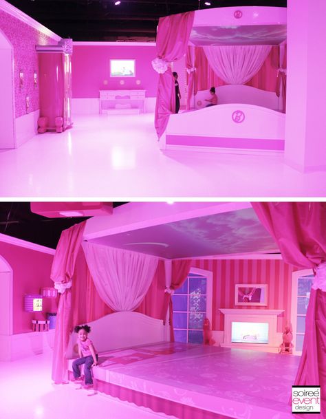 All photos and text in this post are copyrighted to Soiree Event Design and may NOT be copied from this site and used in any way without permission from the owner. Pinning images, of course, is allowed and encouraged. Hey party peeps!  Today let’s go on a tour…The Barbie Dreamhouse Experience™ Tour that is!  I … Barbie Dreamhouse Experience, Real Bedroom, Barbie Bedroom, Barbie Dreamhouse, Princess Room, Pink Barbie, Dream House Rooms, Barbie Dream House, Barbie Dream