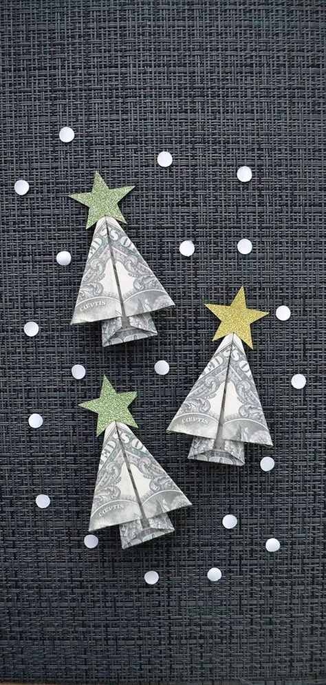 Oragami Christmas Tree, Fun Money Gift Ideas, Oragami Christmas, Money Christmas Tree, Creative Ways To Give Cash, Christmas Tree 2022, Easy Money Origami, Money Origami Tutorial, Money Gifts Christmas