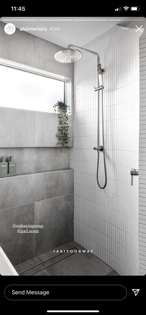 Long Shower Niche, Window Niche, Coastal Guest Bathroom, Chrome Tapware, Small Bathroom Tiles, Shower Recess, Screen Wall, Small Bathroom Renovations, Window In Shower