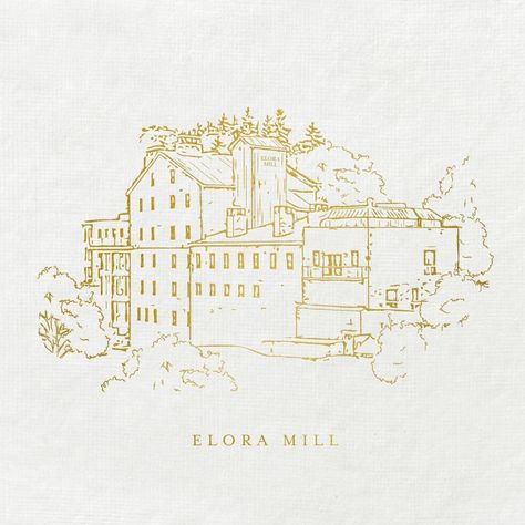 Looking to announce your wedding venue in style? Having a custom sketch featured on your save the dates or wedding invitation suite is such a fun and elegant touch. This custom venue sketch of the rustic and historically charming Elora Mill is sure to captivate, especially when paired with letterpress of foil stamping🤍✨ Custom Wedding Illustration, Venue Sketch, Venue Illustration, Wedding Illustration, Garland Wedding, Custom Stationery, Foil Stamping, Wedding Invitation Suite, Custom Illustration