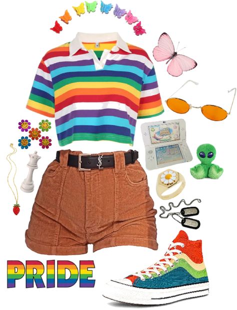 Happy Pride :) Outfit | ShopLook Aesthetic Rainbow Outfits, Simple Pride Outfit Ideas, Outfits To Wear To Pride Parade, Lgbtq Pride Outfit Ideas, Gaycore Outfits, Pride Clothes Aesthetic, Rainbow Inspired Outfits, Rainbow Core Aesthetic Outfit, Casual Kidcore Outfits