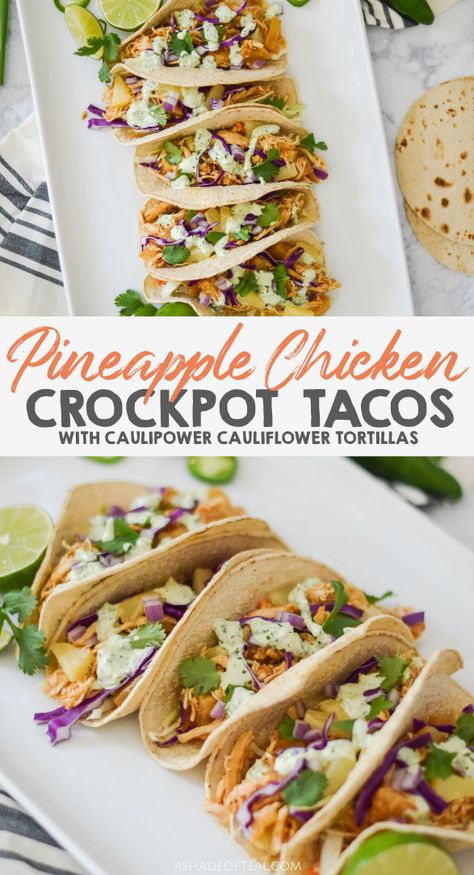 CrockPot Pineapple Chicken Tacos Pineapple Chicken Tacos Crock Pot, Healthy Crockpot Tacos, Hawaiian Chicken Tacos Crockpot, Chicken And Pineapple Tacos, Teriyaki Chicken Tacos With Pineapple, Hawaiian Tacos Chicken, Pineapple Salsa Chicken Crockpot, Pineapple Tacos Chicken, Pineapple Jalepeno Chicken