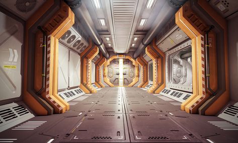 Space station bay on Behance Space Ships Concept Interior, Space Ships Interior, Sci Fi Hallway, Sci Fi Space Station, Scifi Corridor, Space Station Interior, Concept Art Landscape, Scifi Interior, Interior Concept Art