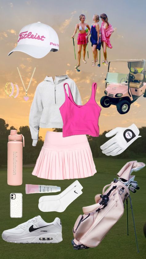 Barbie Golf Outfit, Golf Caddie Outfit, Golf Essentials Women, Girly Golf Outfits, Beverage Cart Girl Golf Outfit, Bar Golf Outfit, Golf Inspired Outfit, Pub Golf Outfit Women, Golf Course Outfits For Women