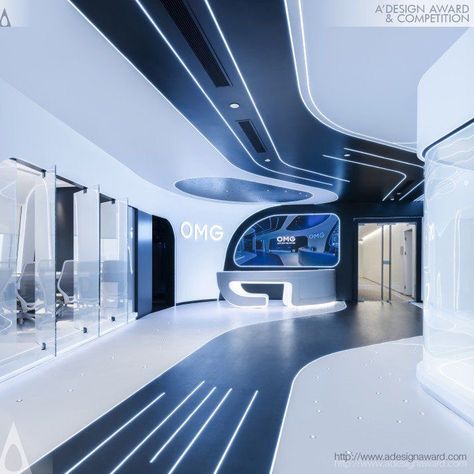 Futuristic Design Offices, Futuristic Reception Design, Futuristic Modern Interior Design, Futuristic Exterior Design, Hi Tech Office Design, Hitech Architecture, Futuristic Architecture Buildings, Vr Room Interior Design, Spaceship Architecture