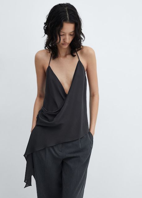 MARIA'S STYLE PLANET: ASYMMETRIC BLOUSE Draped Top Outfit, Asymmetrical Top Outfit, Eclectic Fashion Style, Boho Festival Outfit, Mango Clothing, Singlet Tops, Asymmetrical Blouse, Mango Tops, Draped Top