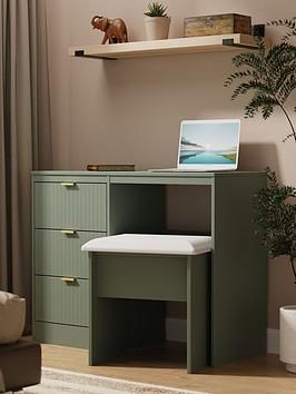 Swift nevada ready assembled 3 drawer desk/dressing table this practical 3 drawer narrow desk/vanity is perfect for any Narrow Desk Ideas, Desk Dressing Table, Desk Vanity, Narrow Desk, Drawer Desk, Drawer Runners, Linear Design, Cute Desk, Linear Pattern