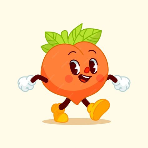 Save share - Hand drawn fruits cartoon illustration Peach Fruit Illustration, Peach Cute Drawing, Peach Illustration Cute, Peach Character, Peach Cartoon, Fruits Cartoon, Cartoon Peach, Fruit Character, Peach Illustration