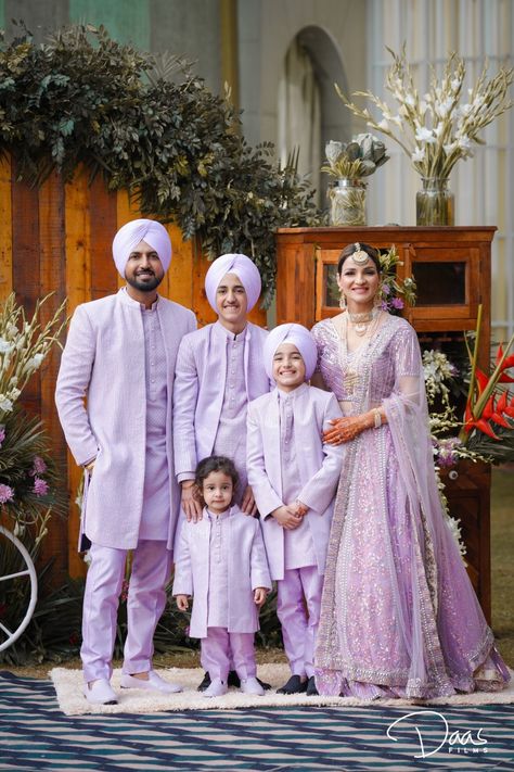 Punjabi Wedding Family Outfits, Family Twinning Outfits Indian, Family Matching Outfits Indian Wedding, Family Dress Combination Indian, Family Matching Outfits Indian, Grooms Sister, Wedding Matching Outfits, Suits Groom, Cradle Ceremony