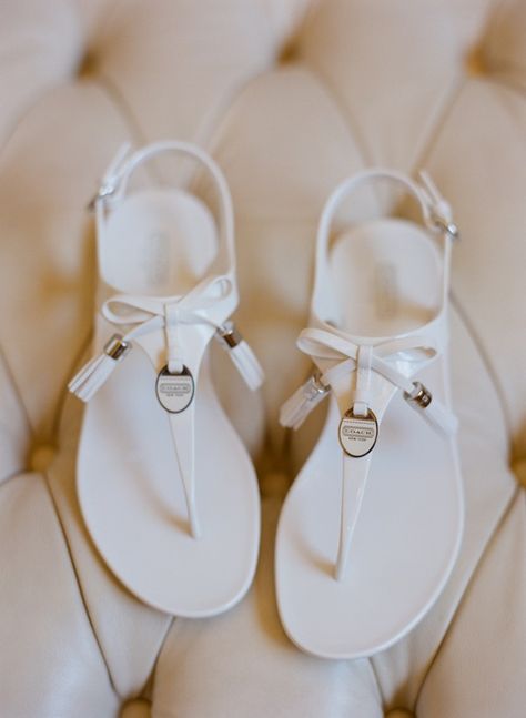 Flat White Coach Wedding Sandals | photography by http://carriepattersonphotography.com/ Coach Totes, Coach Fashion, Timberlands, Wedding Sandals, White Flats, Fashion Lookbook, Coach Purses, White Shoes, Christian Louboutin Shoes