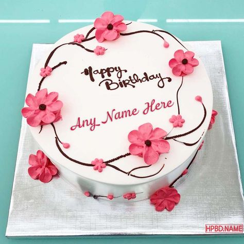 Pink Color Flower Decorated Cake With Name for Mom Simple Cake Designs For Mom Birthday, Simple Cake For Mothers Birthday, Pretty Birthday Cakes For Women Simple, Birthday Cakes With Name, Happy Birthday Mom Cake, Mother Birthday Cake, Cake For Mom, Birthday Cake For Women Simple, Simple Birthday Cake Designs