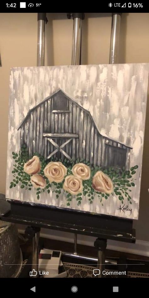 Rustic Painting, Teacher Art, Painting Flowers Tutorial, Barn Pictures, Independent Study, Painting Stuff, Flowers Tutorial, Barn Art, Canvas Painting Designs