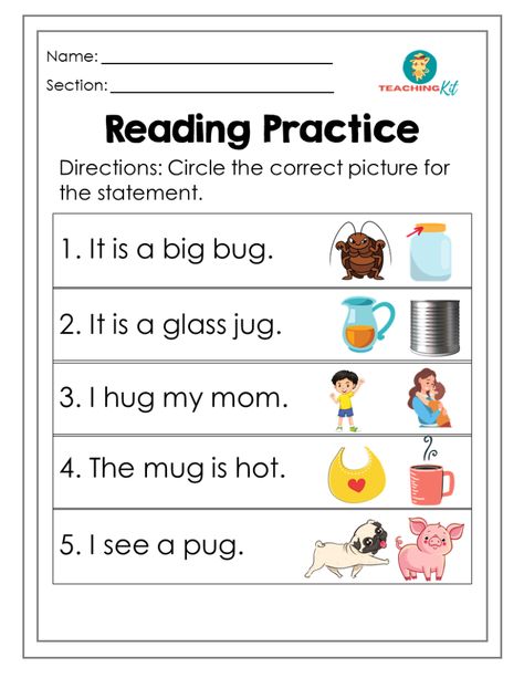 Reading Sentences For Kindergarten, Phonic Book, Cvc Sentences, Read Cvc Words, Reading Practice Worksheets, Sentences Worksheet, Sentence Fluency, Phonics Cvc, Phonics Worksheets Free