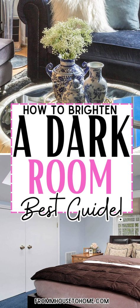 How To Brighten A Dark Room (Even If It Has No Windows) | Interior Decorating Tips For The Home Dark Furniture Living Room Decor, Decorating A Dark Living Room, Dark Room Furniture, Brighten Up Dark Living Room, Brightening A Dark Living Room, How To Decorate A Dark Living Room, How To Decorate With Dark Furniture, Lighten A Dark Living Room, How To Light Up A Dark Room