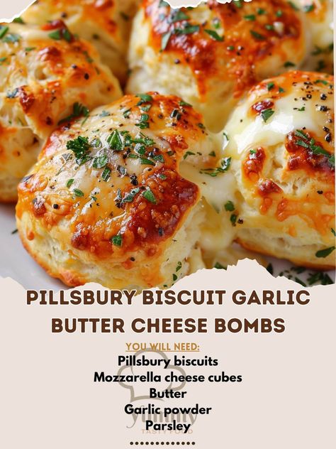 Yummy Recipes | 🧄🧀 Garlic Butter Cheese Bombs – Irresistible bites! #CheeseBombs #SavoryTreats Pillsbury Biscuit Garlic Butter Cheese Bombs Ingredients:... | Instagram Pillsbury Biscuit Recipes, Pillsbury Biscuits, Cooking Bread, Cheese Cubes, Baked Garlic, Butter Cheese, Side Recipes, Garlic Butter, Interesting Food Recipes