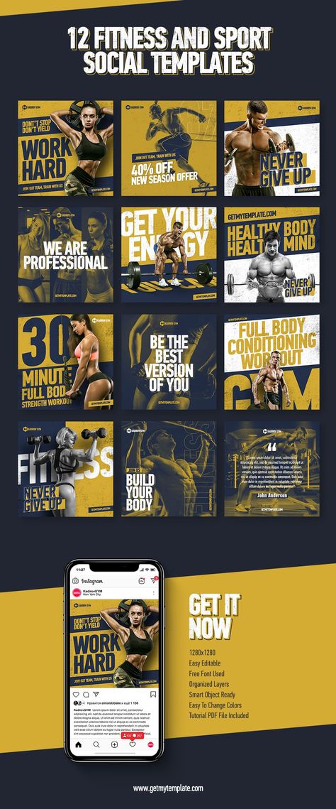 Gym Poster, Sports Templates, Facebook Cover Design, Social Templates, Desain Editorial, Sports Design Inspiration, Workout Posters, Sport Poster Design, Instagram Template Design