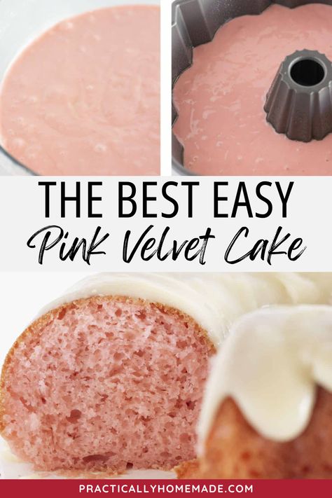 This is The Best Easy Pink Velvet Cake! If you’ve never had pink velvet cake, let me start by telling you that it’s amazing. This particular pink velvet recipe is made with just a few simple ingredients and comes together with ease. You’ll love the results and you’ll especially love the cream cheese glaze, so try this cake today! Easy Pink Cupcakes, Pink Velvet Cupcakes Box Cake Mixes, Pink Recipes Dinners, Pink Bundt Cake, Pink Velvet Cake Recipe, Vintage Cake Recipes, Vanilla Cake Mix Recipes, Cream Cheese Cake Recipes, Pink Velvet Cake