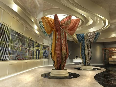 Textile Exhibition Display, Architecture Blueprints, Museum Interior, Museum Exhibition Design, Concept Models Architecture, Textile Museum, Dresses Design, Interior Design Presentation, Showroom Interior Design