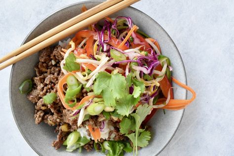 THAI BEEF BOWLS WITH COCONUT RICE — Wholesome by Sarah Coconut Chicken Rice Bowl, Thai Beef Bowls With Coconut Rice, Wholesome By Sarah, Minced Beef Rice Bowl, Thai Cashew Coconut Rice, Coconut Chicken Rice Bowl Skinnytaste, Thai Coconut Rice, Dinner 2023, Sweet Potato Nachos