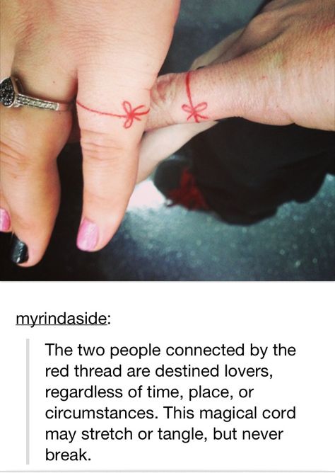 This is a cute idea for matching couple tattoo This is the Red Thread saying in the Asian adoption community. Tattoos Ideas For Couples, Matching Tattoos Ideas, Couple Tat, Tattoo Couple, Cute Couple Tattoos, Couple Tattoo, Matching Couple Tattoos, Matching Tattoo, Red Thread