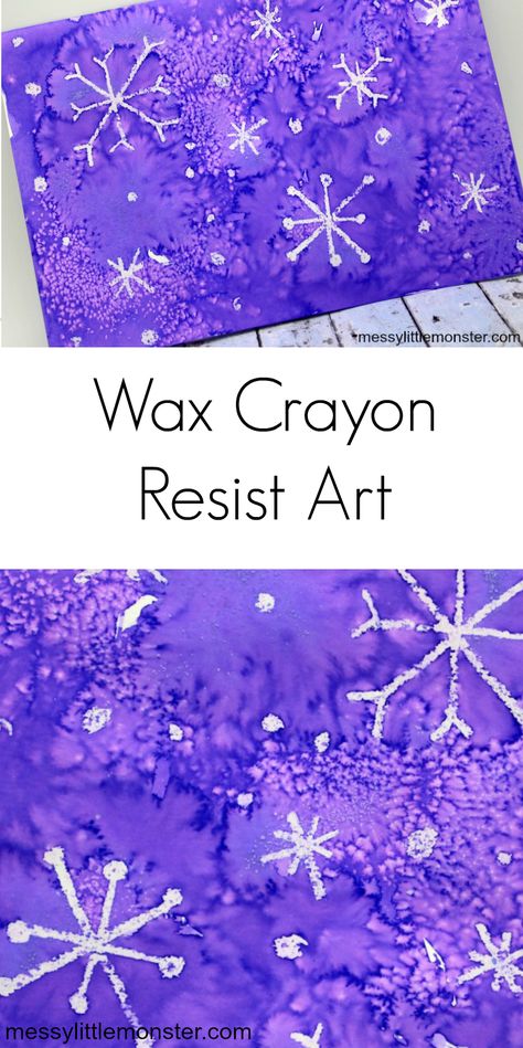 Wax resist painting. Snowflake art using a crayon resist art technique. Snowflake Resist Art, Wax Crayon Painting Ideas, Crayon Wax Art, Wax Crayon Painting, Wax Resist Painting, Winter Painting Crafts For Kids, Snowflake Painting For Kids, Snowflake Art For Kids, Snowflake Art Projects For Kids