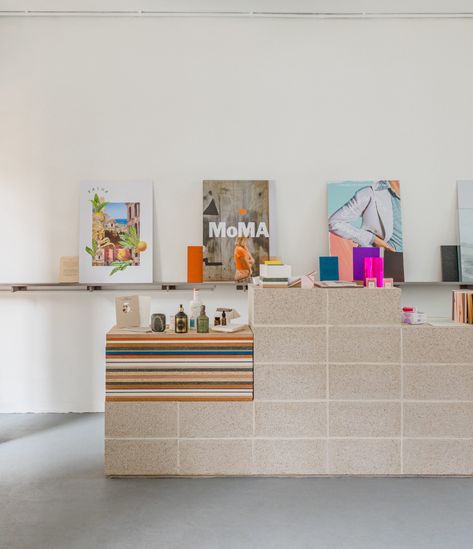 MADE THOUGHT – MADE THOUGHT — Now in Real Life Pos Counter, Coffee Counter, Gallery Cafe, Space Display, Digital Branding, Retail Concepts, Fabric Furniture, Wooden Cubes, Apartment Art