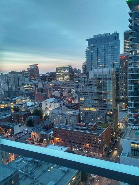 Just the view from my downtown condo in Montréal Canada. If you enjoy I'll post more angles Montreal Downtown Aesthetic, Living In Montreal, Apartments In Canada, Montreal Canada Aesthetic, Condo View, Montreal Aesthetic, Canada View, Downtown Condo, Luxury City