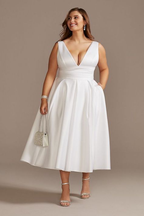 Plus Size Civil Wedding Dress, Plus Size Wedding Dress Short, Modern Short Wedding Dress, Courthouse Wedding Dress, Midi Wedding Dress, Short Sleeve Wedding Dress, Tea Length Skirt, Civil Wedding Dresses, Plus Size Wedding Gowns